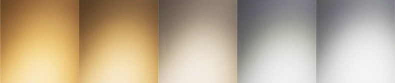 Colour temperature from 2700 K to 6500 K across the LED series