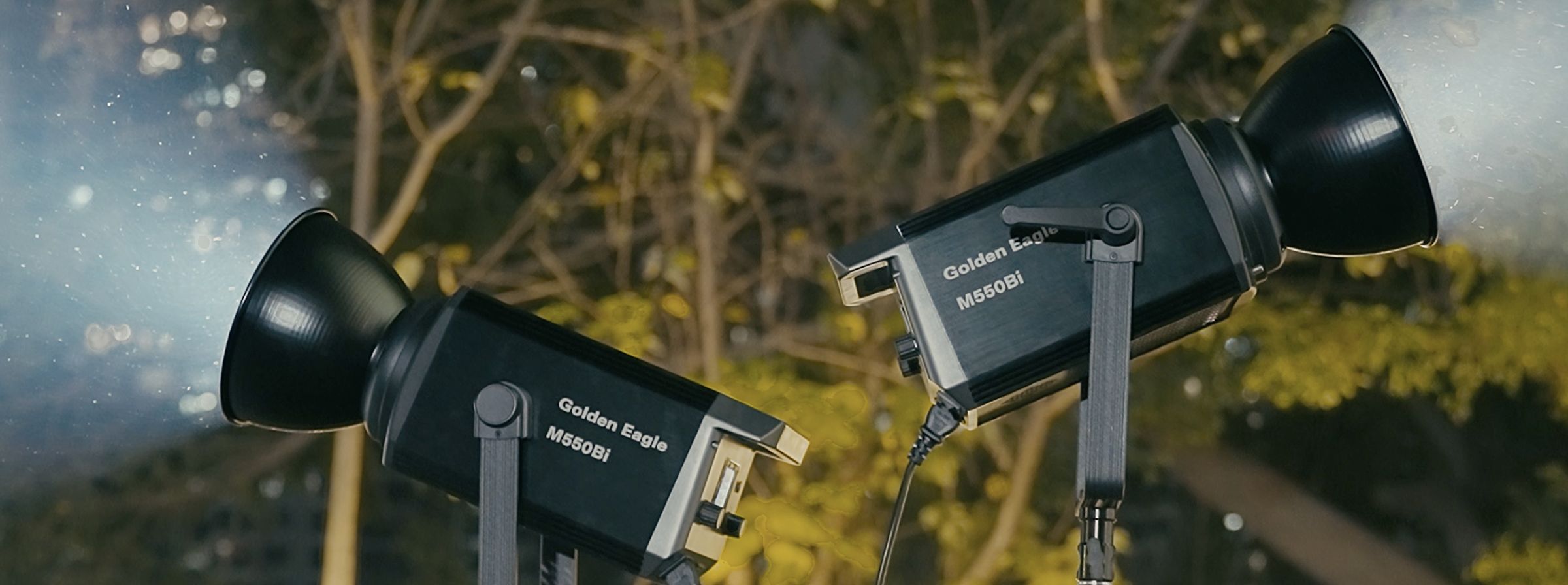 M series fixtures lighting a rooftop interview after dark